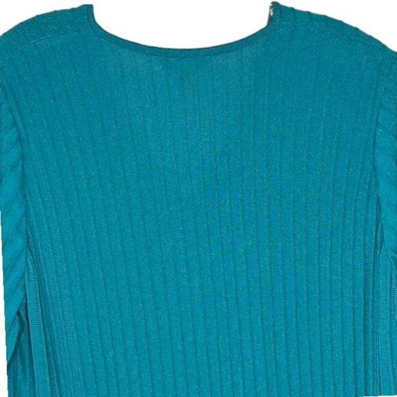 Misook Fit-And-Flare Textured Knit Midi V-Neck Dress - Aqua - L - Picture 7 of 10